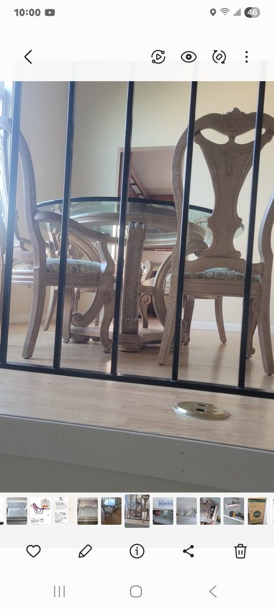 ANTIQUE GLASS TOP TABLE 4 CHAIRS
