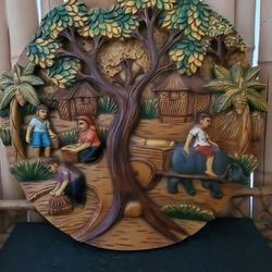 Carved Wood Village Art