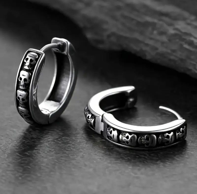 Uniquely Crafted Engraved Skull Pattern 316L Surgical Steel Hoops