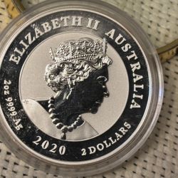 $2 2020 Coin Of Australia. Ag. 0.999.9. 2 Oz. 