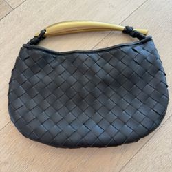 Woven Mini Leather Handbag Purse Metal Handle 