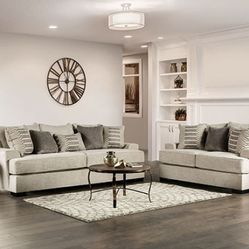 Brand New Beige Chenille Sofa & Love Seat Pillows Included
