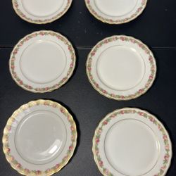 Elite Works Limoges France 1900s Rose Garland Dessert Plates, 6.25”
