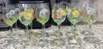 12 Block Crystal "Butterfly Meadow" style hand-painted wine glass $30 for the set
