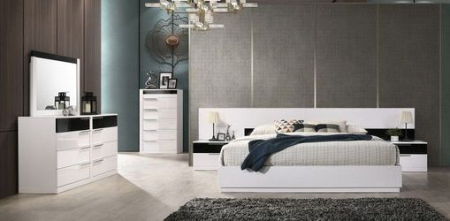 Platform Bedroom Set w/Module Platform Stand-White/Black