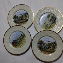 CZECHOSLOVAKIA PORCELAIN DINNER PLATES SET OF 4 / 10.5"