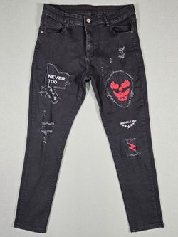 Black Distressed Skull Patch Skinny Jeans Size 34