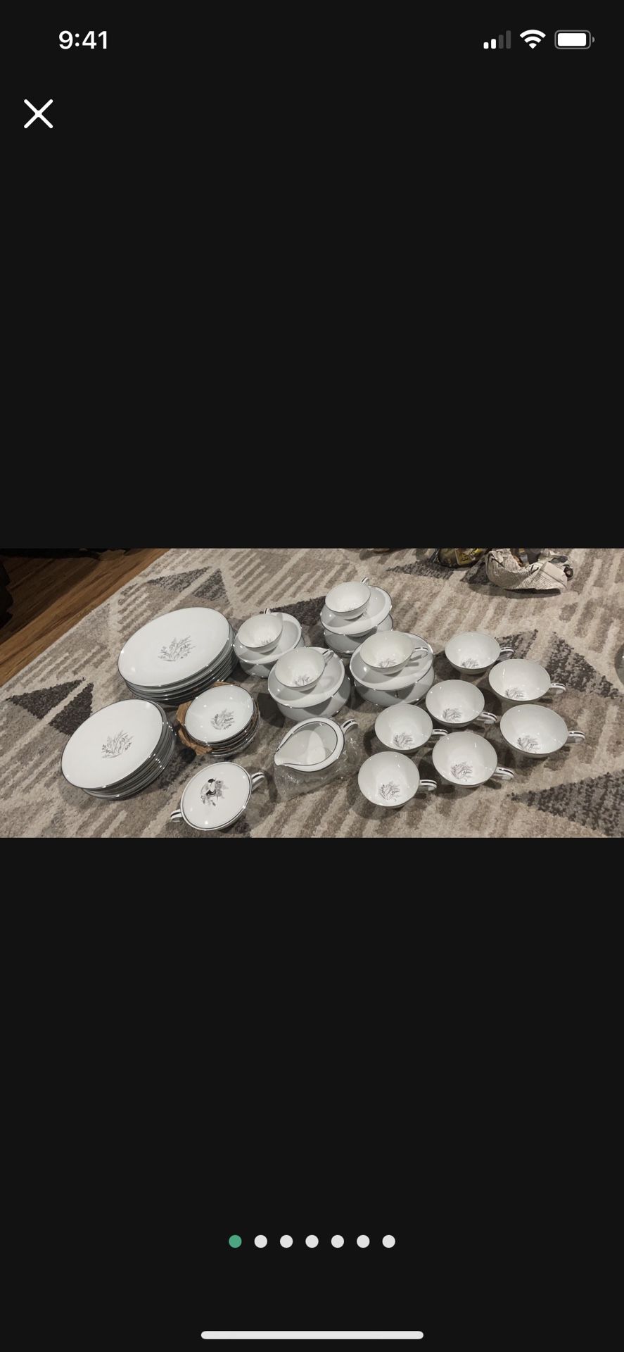 Noritake China Taryn Pattern # 5912 Round Serving Dinner & tea cups 45 pieces vintage silver trim 7 dinner plates 7 9