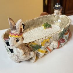 Fitz & Floyd Paint Party 1995 serving dish Harvest Time bowl rabbit squirrel pumpkins Thanksgiving