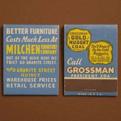 Milchen & Grossman Co. MA Matchbook Vintage c. 1948 To 1952, Unused, Unstruck