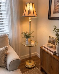 Vintage Brass Floor Lamp with Glass Table