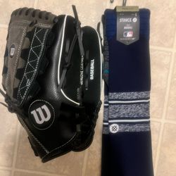 Wilson R350 Genuine Leather Baseball Glove New! + Stance Feel 360 Pro Stripe Baseball Socks New!