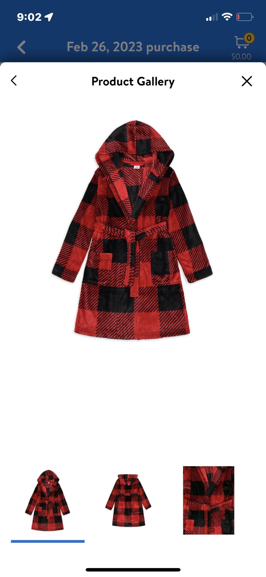 Boys Red Check Robe, Size 14-16
