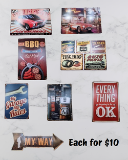 💫8 Various Vintage Retro Style Tin Wall Signs (Each for $10)