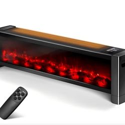 Baseboard Heater with Flame - 1500W Electric Fireplace Heater with Realistic 3D Flame Effect, Adjustable Thermostat Space Heater for Large Room, Offic