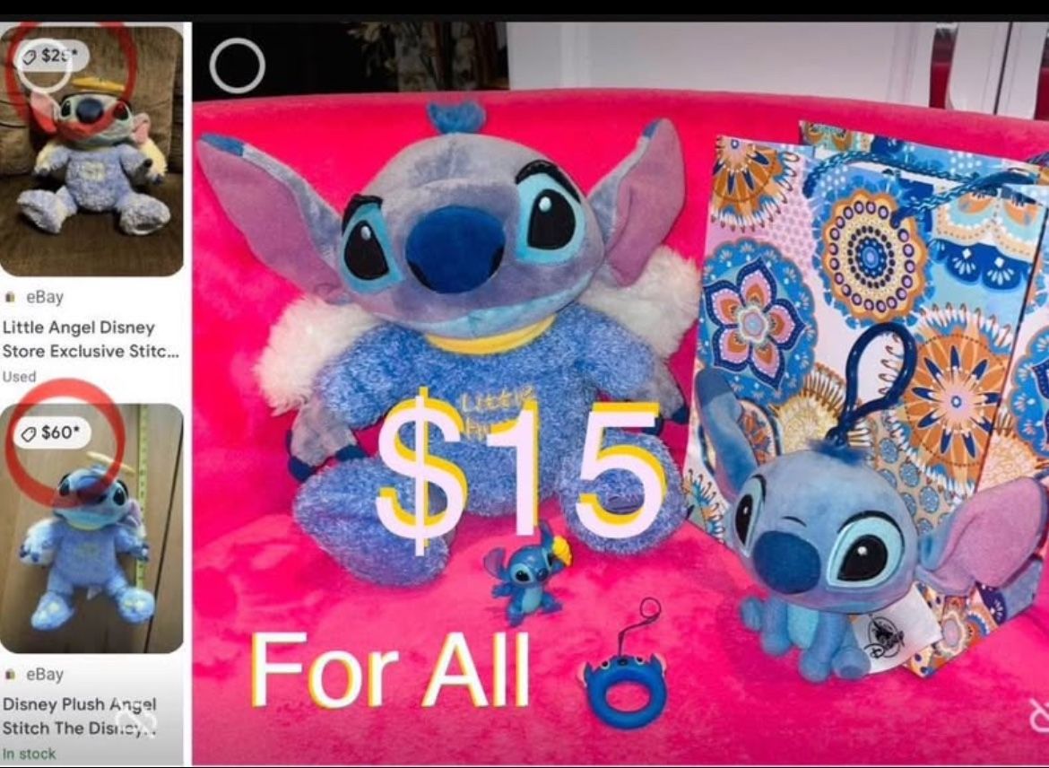 $15 Big Bundle of Disney Stitch 12” plushie,Keychain Plushie,phone accessorie and figurine,gift bag