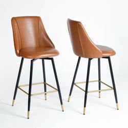 Homy Casa SMEG Counter Cognac PU Swivel Barstool "20.08''L x 18.5''W x 38.39''H" Modern Bar Seating Open Box