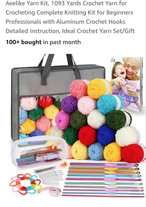 Yarn Kit, 1093 Yards Crochet Yarn for Crocheting Complete Knitting Kit