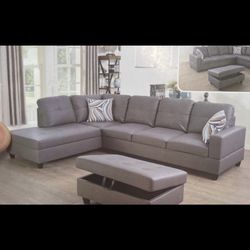 Gray Leather Sectional Couch And Ottoman