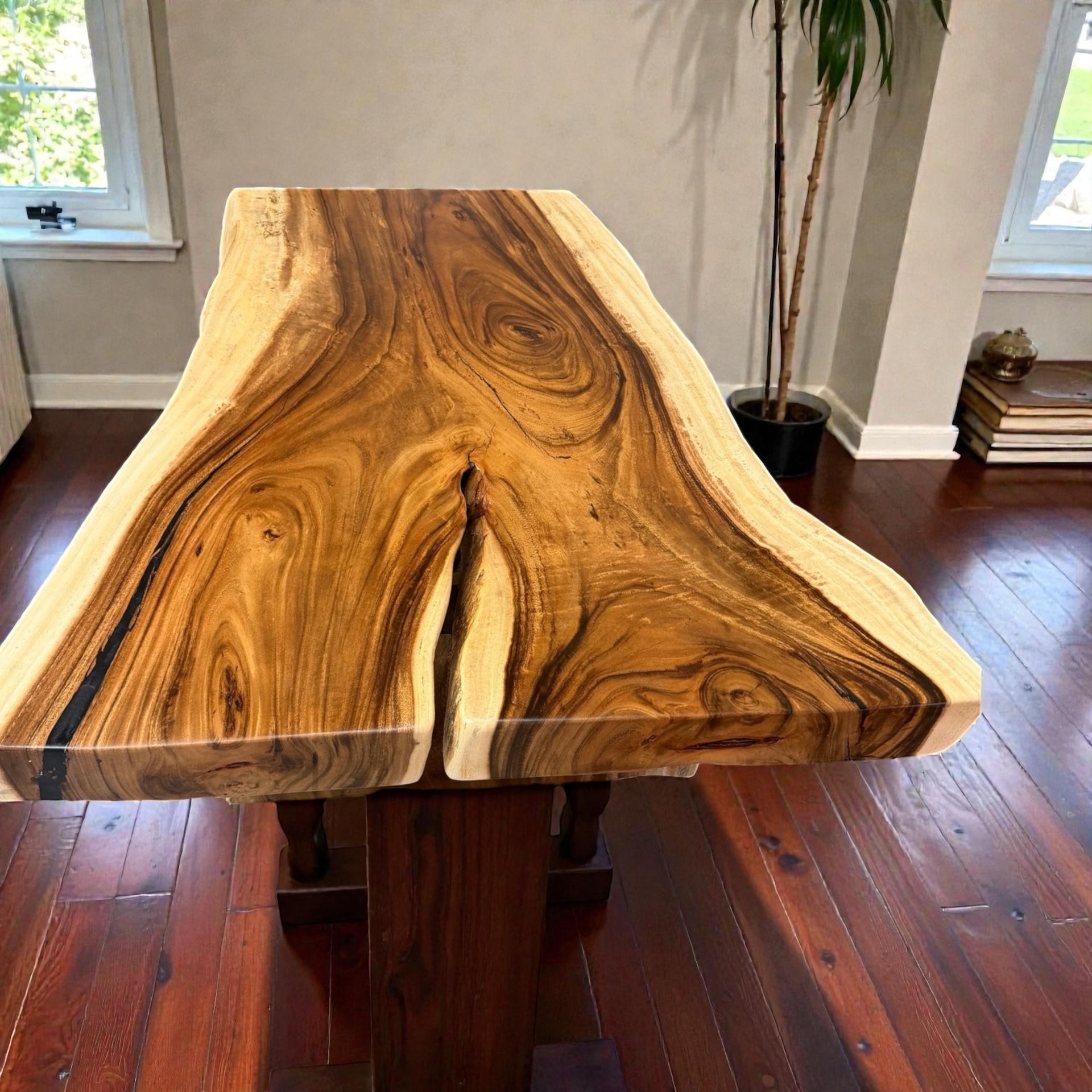58”-(45”-30”)-18” Live Edge Slab Monkey Wood coffee Table