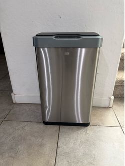 EKO Mirage-T 50 Liter / 13.2 Gallon Touchless Rectangular Motion Sensor Trash Can, Brushed Stainless Steel Finish