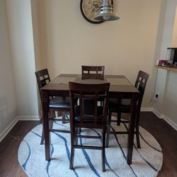 Dining  Room Table With Chairs,  Area Rug, Clock