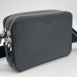 DUNHILL CADOGAN BLACK LEATHER CROSS-BODY BAG / POCHETTE NEW 100% GENUINE $1495