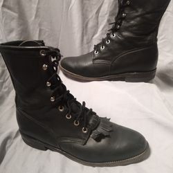 Justin Boots Black Leather Kiltie Women's Size 8 Equestrian Lace up 