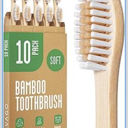 Bamboo Toothbrushes 10 Pack - BPA Free Soft Bristles Toothbrushes, Eco-Friendly, Natural Wooden Toothbrush
