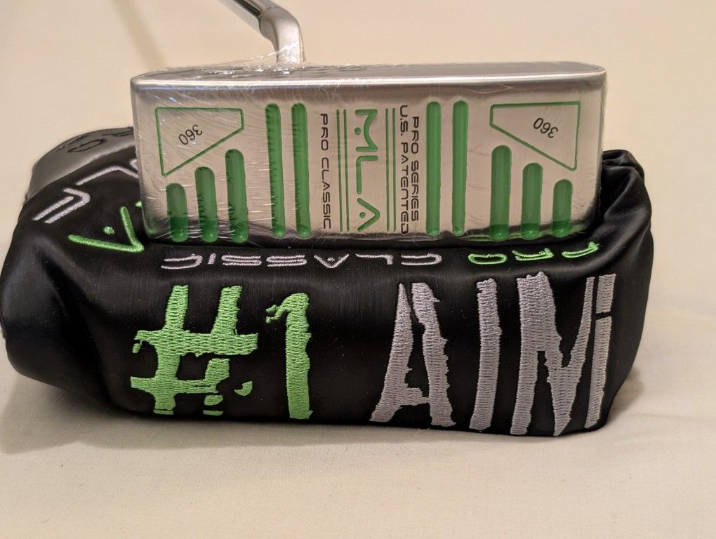 Brand New LH MLA GOLF PRO SERIES #1 AIM PUTTER is MLA STEEL SHAFT, MLA MID SLIM GRIP W/ NEW MLA PUTTER HEAD COVER
