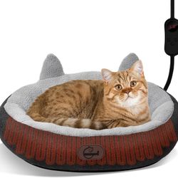 Heated Cat Bed for Small Size Cats, Heated Pet Bed with Timer & Temp Adjustable, Removable Waterproof Pet Heating Pad for Indoor Cat, Gray Cozy Donut 