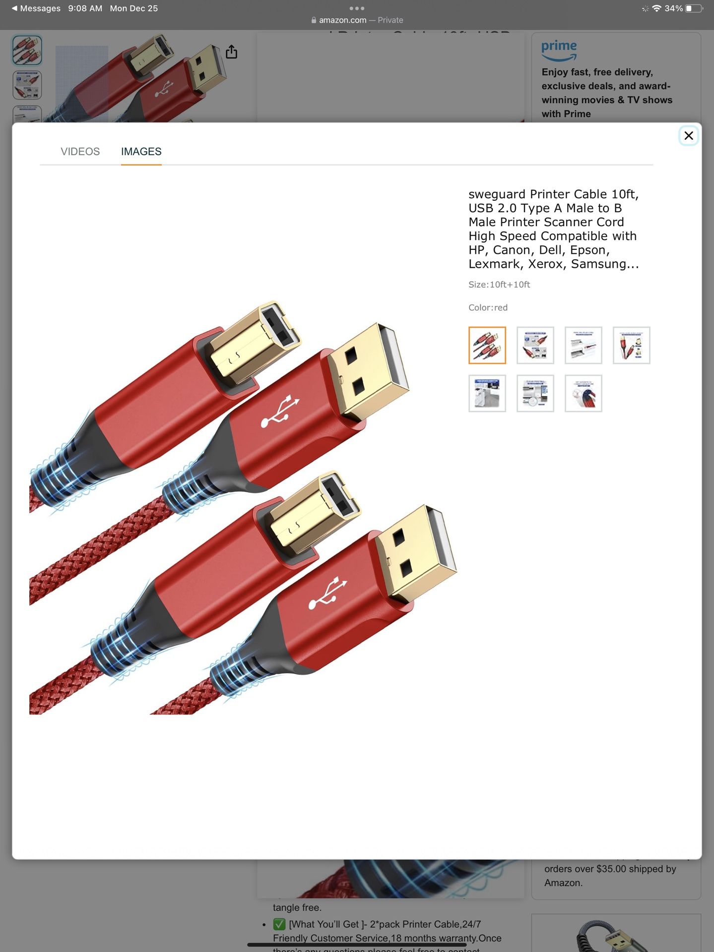 Printer Cable 10ft, USB 2.0 Printer Cable USB-A to USB-B Cable, High Speed Nylon Braided Scanner Printer Cord for HP Canon Dell Epson Brother Lexmark