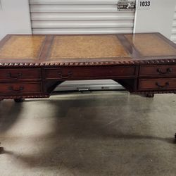Ball and Claw Executive Partners Desk with brown leather top WITH MATCHING CHAIR 