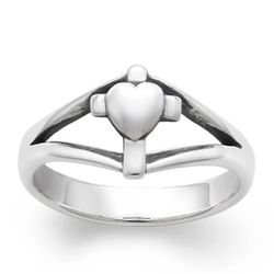 James Avery sterling silver retired cross with heart ring size 4 1/2