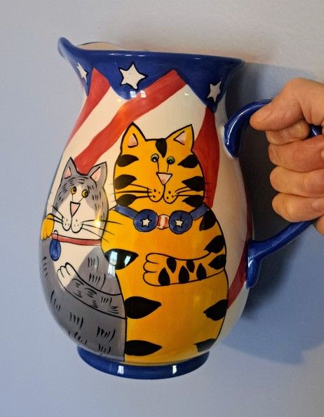 VTG CATZILLA XL PITCHER PATRIOTIC CANDACE REITER NEW OLD CATS FAMILY &FRIENDS