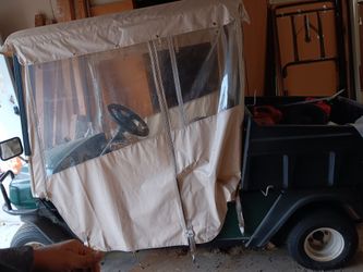 Green golf cart.