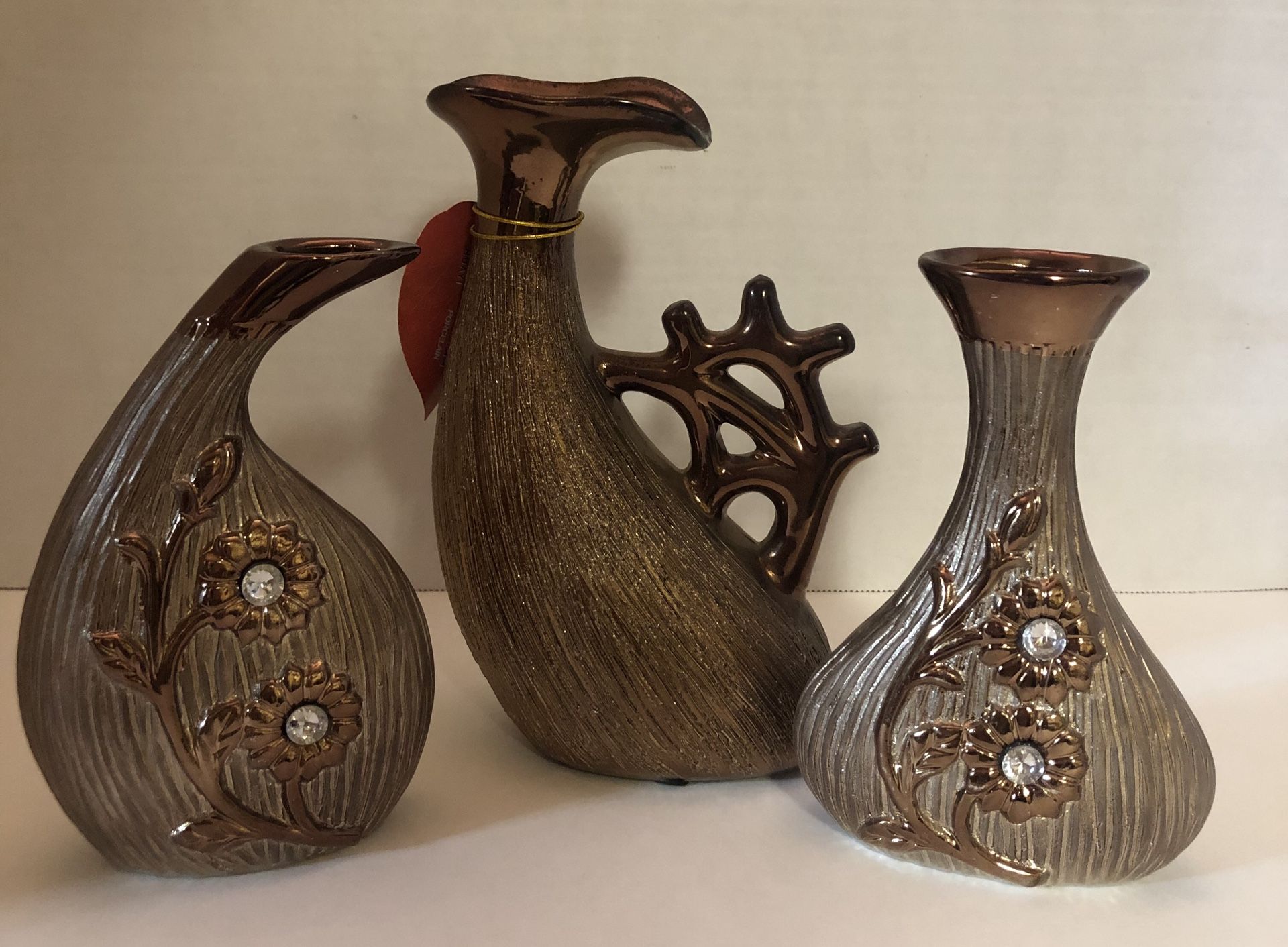 🙋‍♀️ Mini 3 Pc Bronze Ceramic Vase Set