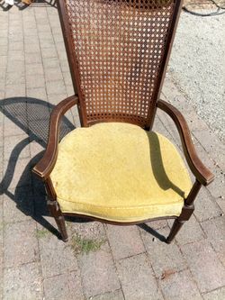 Vintage Cane Back Armchair with Upholstered Seat