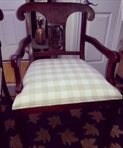 Pair of Mahagony Armchairs w/ Carved Backs & Deep Upholstered Seats / Estate Sale Finds