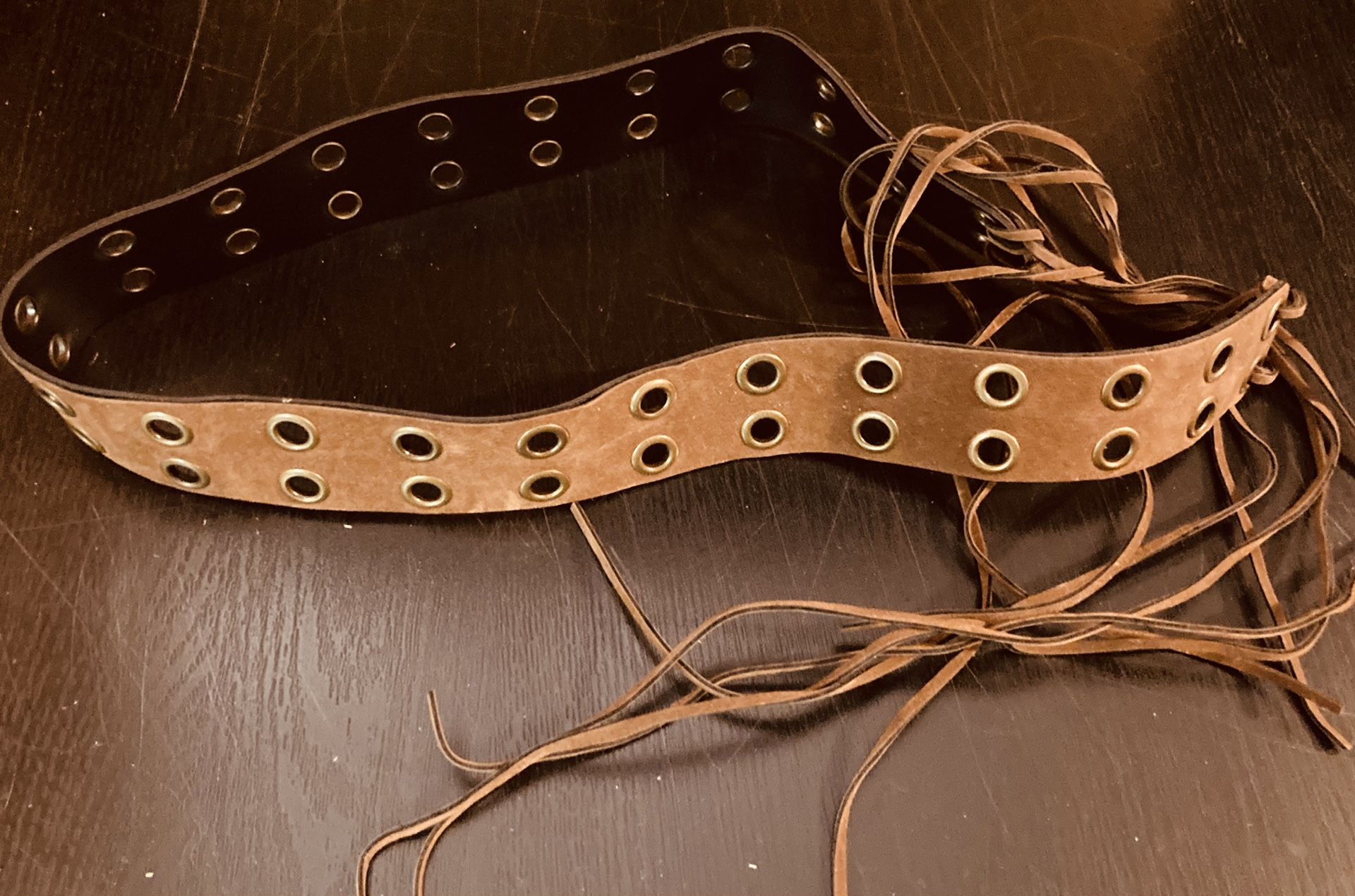Light Brown Suede Fringe Tie Belt