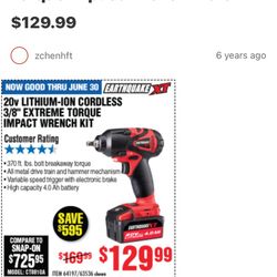 Impact Wrench Earthquake 20v Lithium 3/8