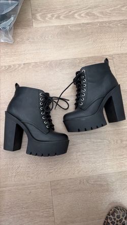 Black Platform Lace-Up Ankle Boots