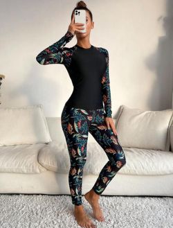 Summer Beach Tropical Print Long Sleeve Swimsuit Set *NEW*