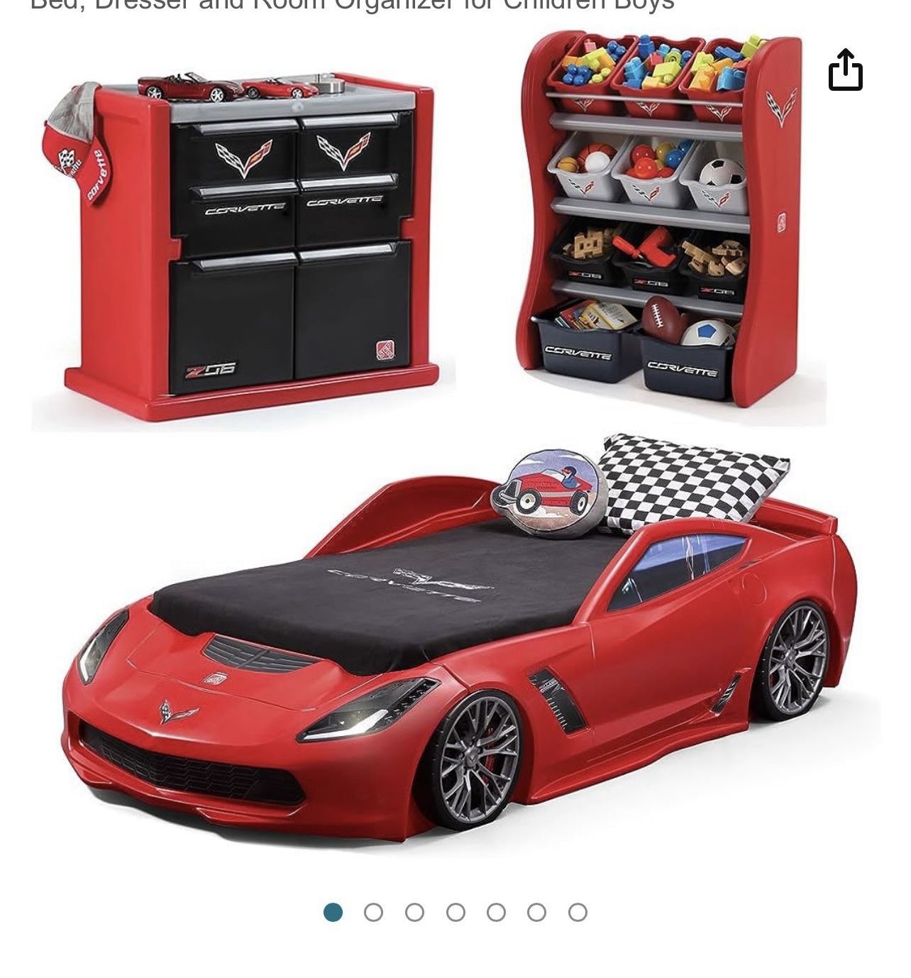 Step2 Corvette Toddler-to-Twin Bed with Lightsâ„¢, Dresser & Toy Storage Bins Room Organizer