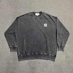 Carhartt Dark Grey White Logo Crew Neck Sweatshirt
