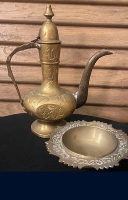 Collectible mini Brass Teapot & Dish