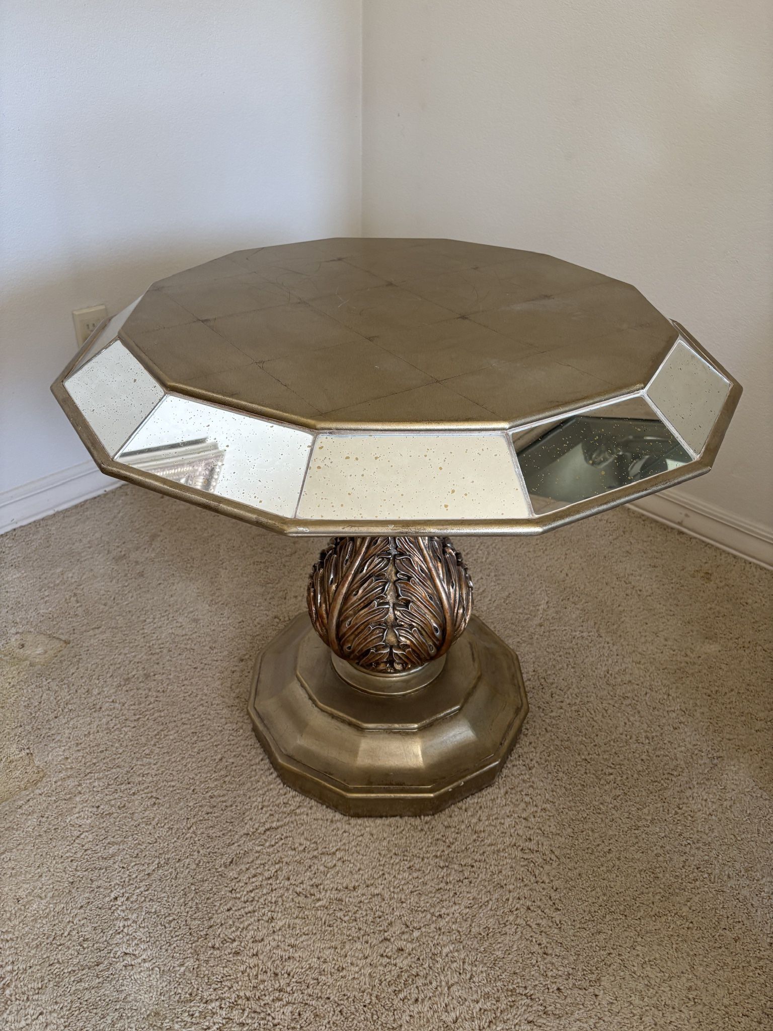 Vintage Antique Gold Mirrored Top Table Palm Leafed