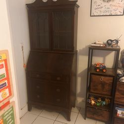 Vintage 1950s secretary desk cabinet  real wood and glass