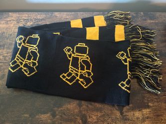 Black and Gold Knit Scarf with Fringe