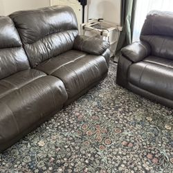 Reclining Leather Couch / Sofa and Recliner Chair